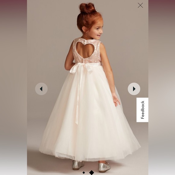 DAVID'S BRIDAL heart back sequin & tulle flower girl gown in Rose Gold - Picture 2 of 4